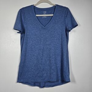 Danskin Now Semi-Fitted Blue Heather V-Neck Athletic Workout T-Shirt Tee Medium